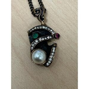 Artisan Freeform Brutalist Pendant with Pearl, Ruby, Emerald